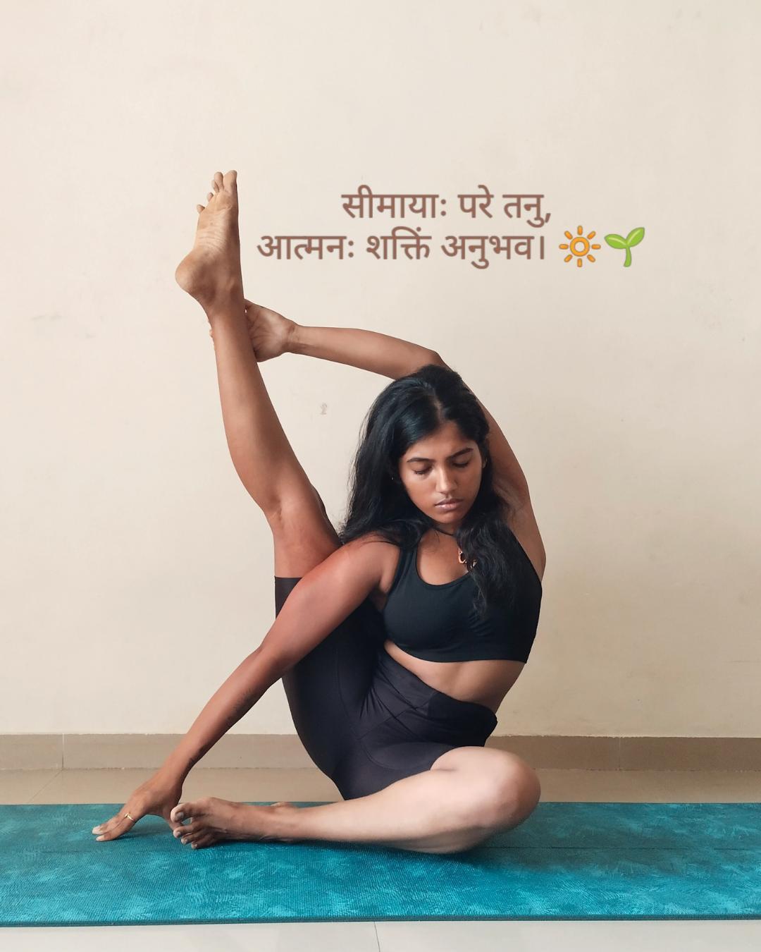 Compass pose with Sanskrit shloka